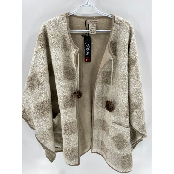 PARASUCO Beige Brown Plaid Sherpa Cape Shawl Poncho Jacket New with Tags Sz L/XL - Picture 10 of 13